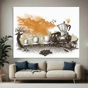 پوستر طرح مخمل قطار قهوه مدل موکاپات کد BK23879