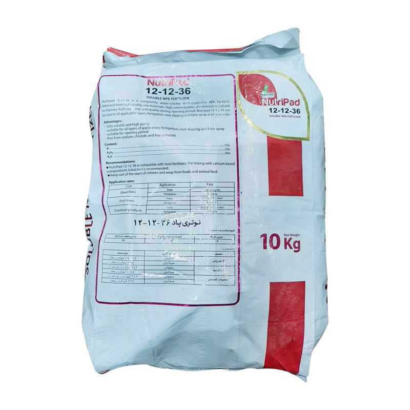 کود پتاسیم بالا نوتری پاد پادنا مدل 36-12-12 وزن 10 کیلوگرم کود پتاسیم بالا نوتری پاد پادنا مدل 36-12-12 وزن 10 کیلوگرم