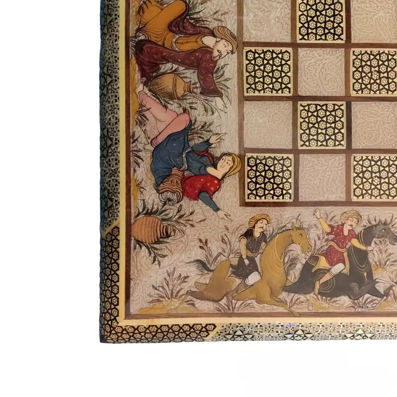 صفحه شطرنج خاتم کاری طرح لیلی و مجنون