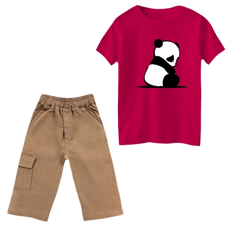 ست تی‌شرت و شلوارک پسرانه مدل پاندا نشسته