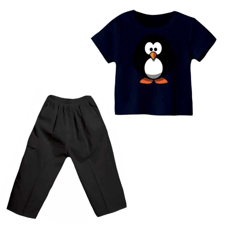 ست تی شرت و شلوارک پسرانه مدل پنگوئن کد 7