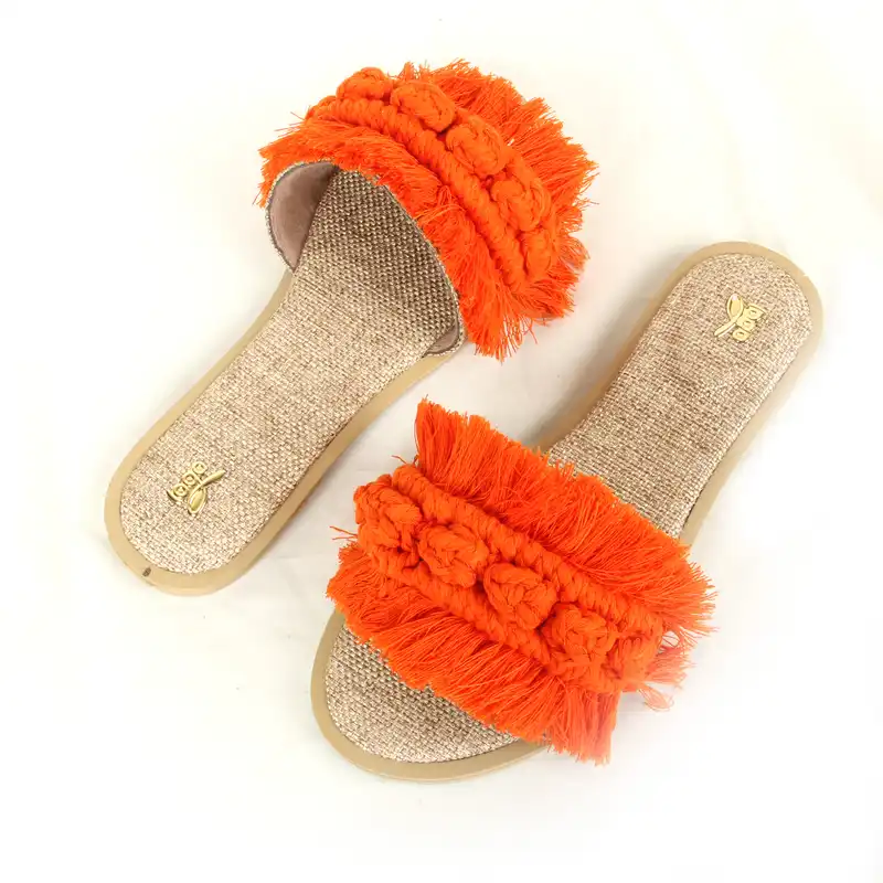 صندل زنانه مدل مکرومه رنگ نارنجی