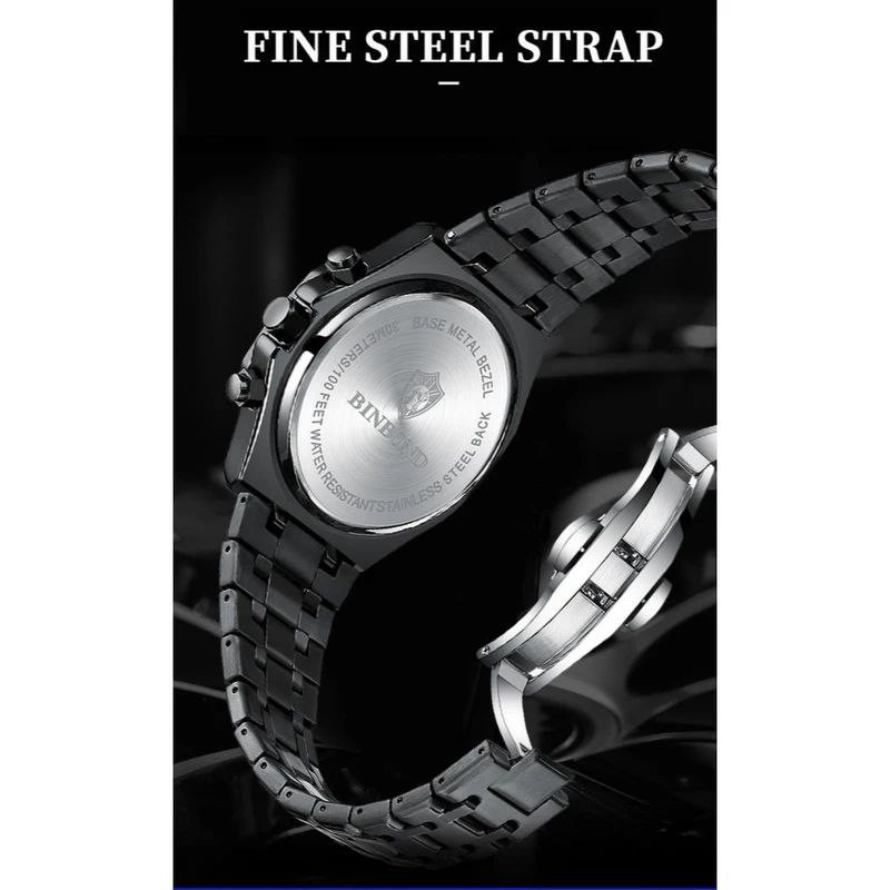 ساعت مچی عقربه‌ای مردانه کوارتز بین باند مدل سه موتور فعال کورنوگراف قفل مخفی کد 13