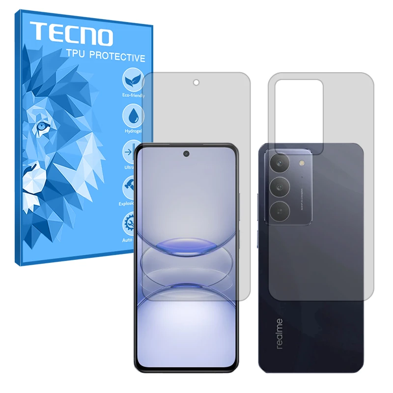 محافظ صفحه نمایش شفاف تکنو مدل هیدروژلی مناسب برای گوشی موبایل ریلمی C75x به همراه محافظ پشت صفحه