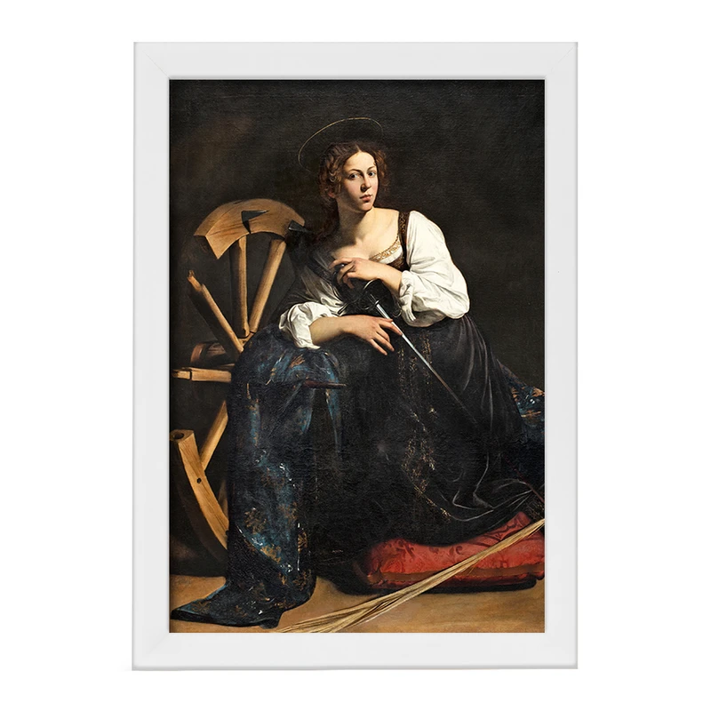 تابلو خندالو مدل نقاشی سنت کاترین اسکندریه اثر کاراواجو کد F12398