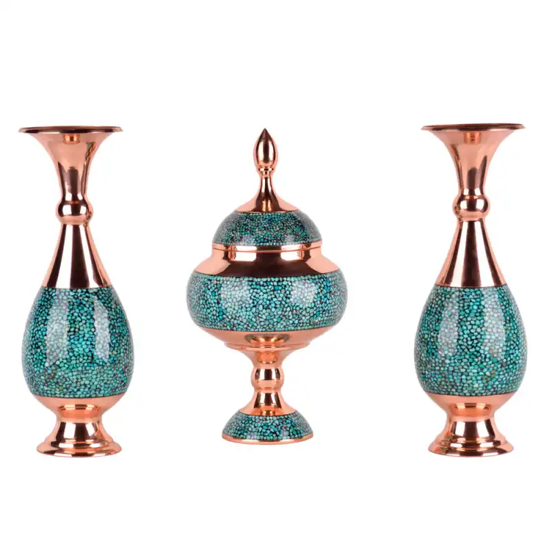 ست سه تکه گلدان و شکلات خوری فیروزه کوبی مدل F011 کد F008