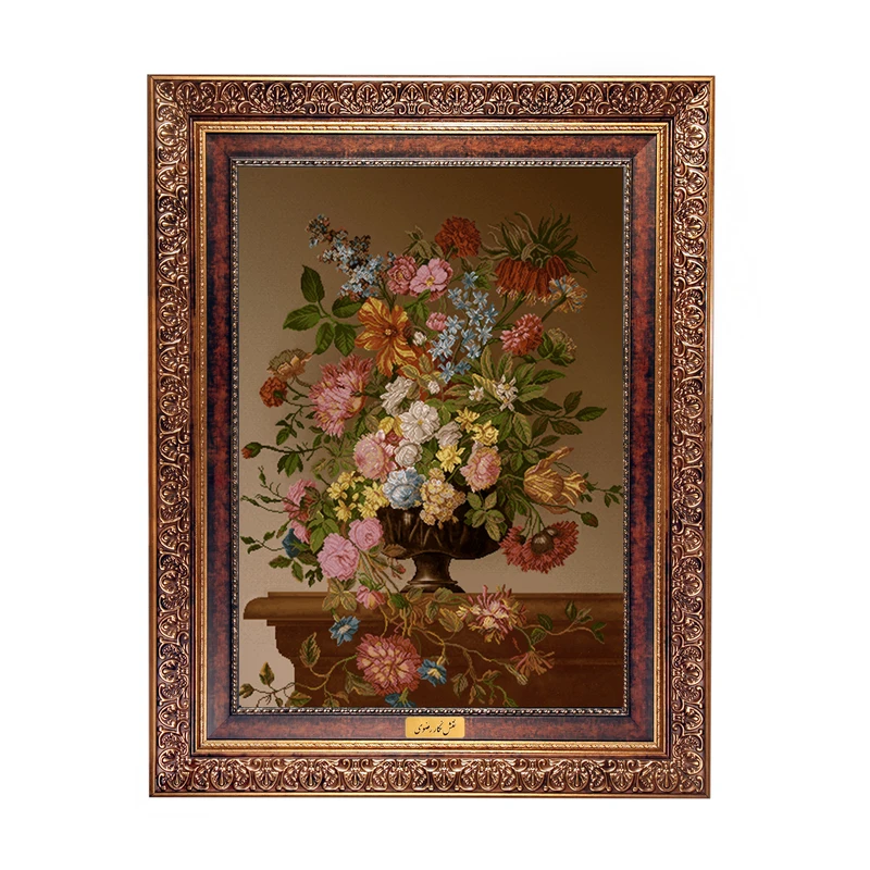 تابلو فرش ماشینی نقش نگار رضوی طرح گل کد 456C