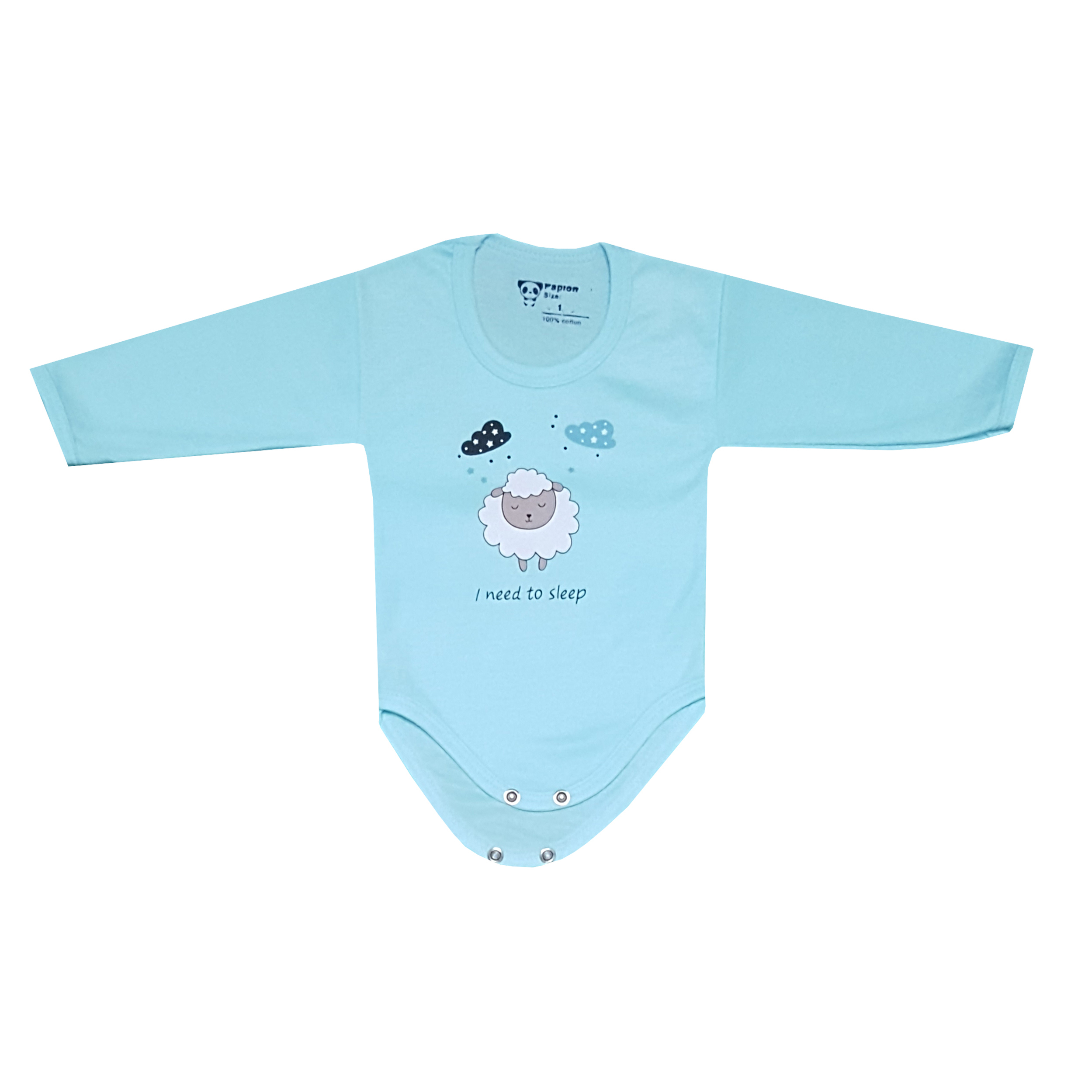 بادی آستین بلند نوزادی مدل بره کد 2  رنگ آبی