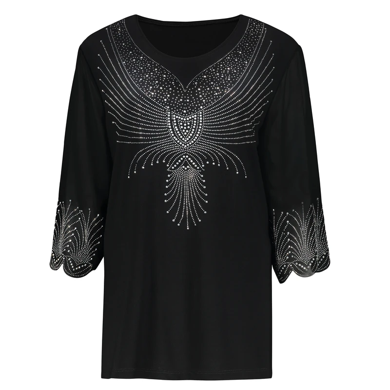 بلوز آستین سه ربع یقه گرد زنانه شاهبازان مدل مجلسی نگین دار