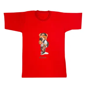 تی شرت آستین کوتاه پسرانه مدل خرس اسکیتی رنگ قرمز