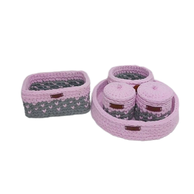 سبد قلاب بافی تریکو طرح رومیزی کد 6 مجموعه 6 عددی