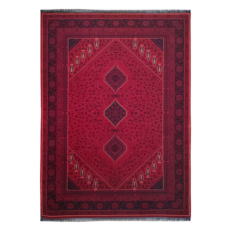 فرش ماشینی 700 شانه فرش مشهد زمینه لاکی حاشیه لاکی مدل 871340