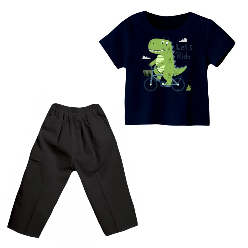 ست تی شرت و شلوارک پسرانه مدل دایناسور کد 1