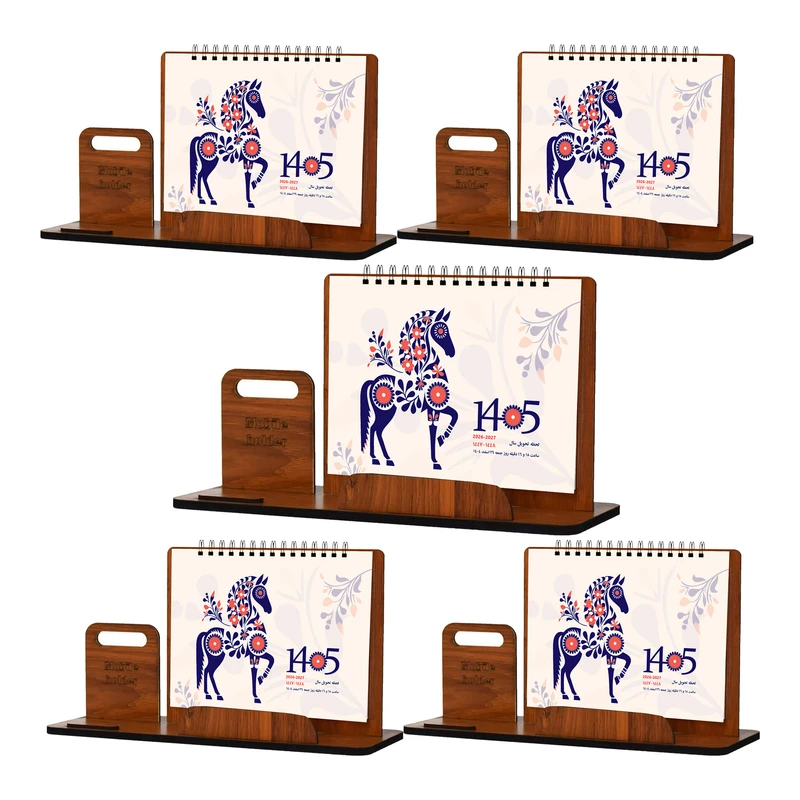 تقویم رومیزی سال 1405 مدل استند موبایل طرح اسب بسته 5 عددی