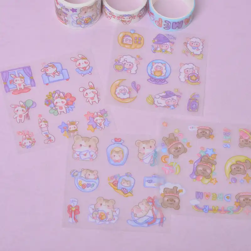 چسب نواری مدل واشی طرح فانتزی دخترانه به همراه استیکر کد3 مجموعه 8عددی