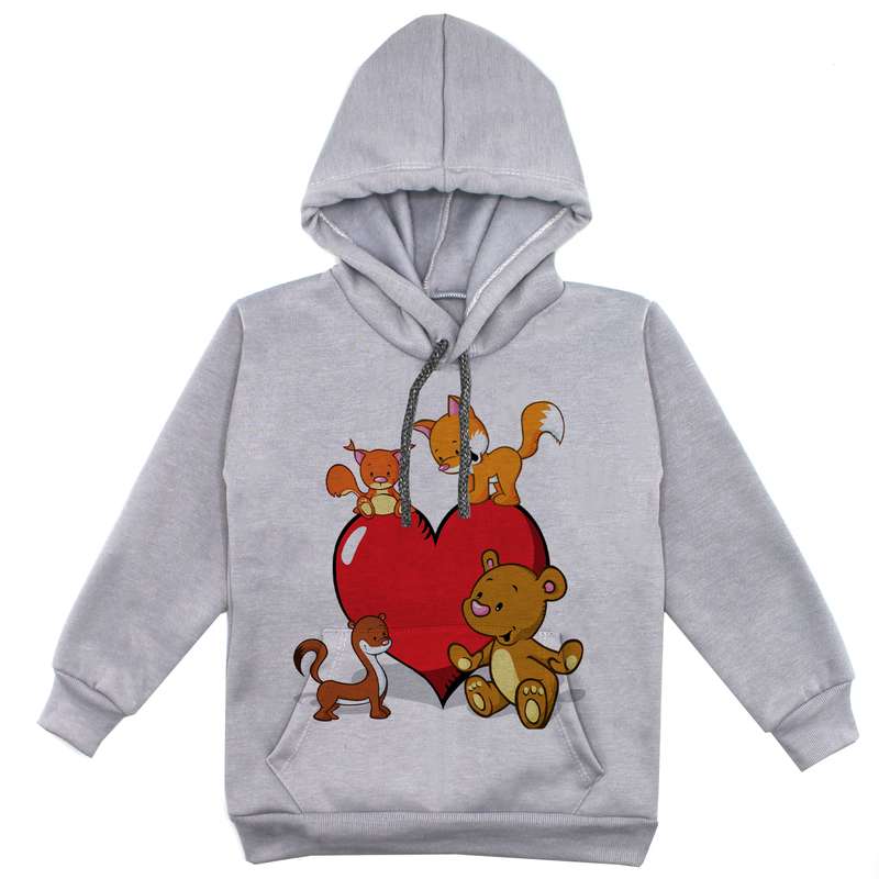 هودی دخترانه مدل قلب F25 رنگ طوسی