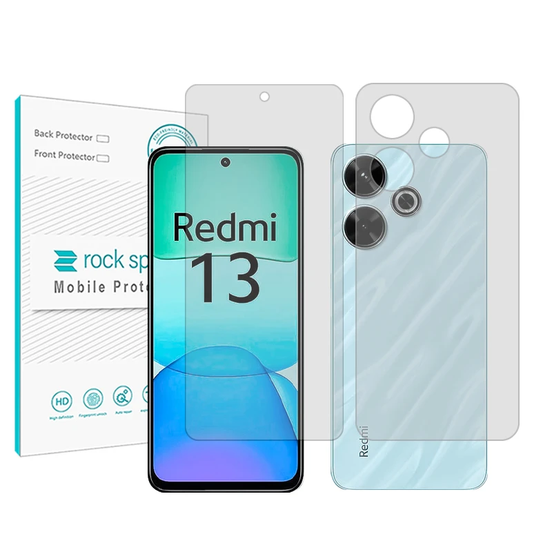 محافظ صفحه نمایش شفاف راک اسپیس مدل Resistant‌ مناسب برای گوشی موبایل شیائومی Redmi 13  به همراه محافظ پشت گوشی