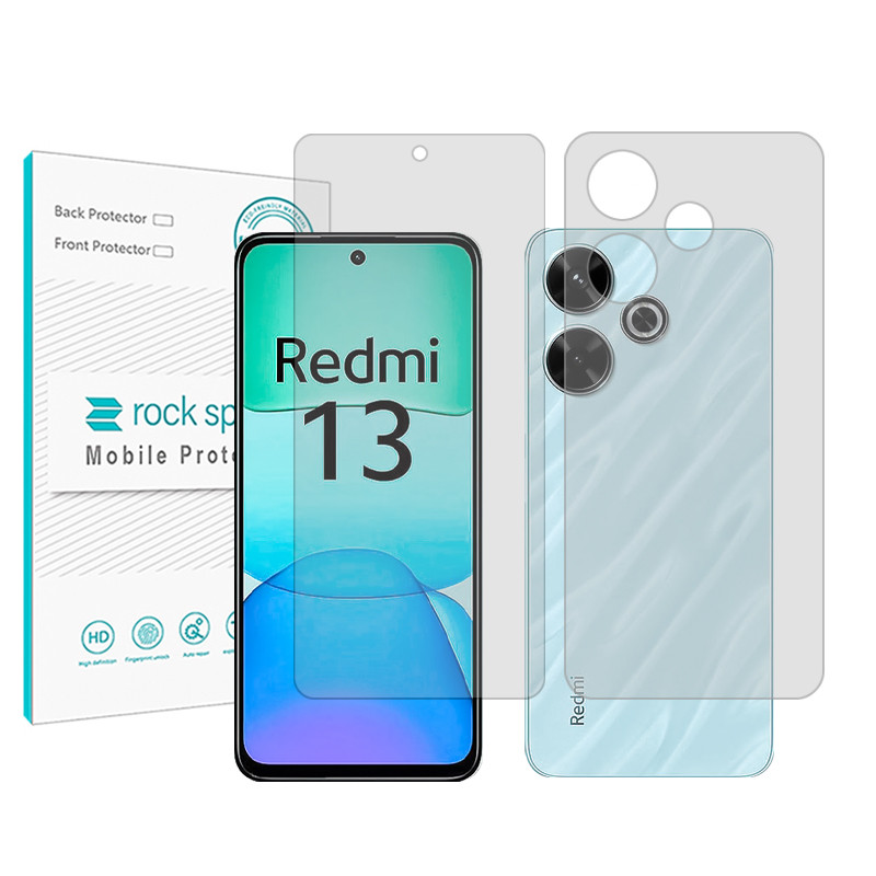 محافظ صفحه نمایش شفاف راک اسپیس مدل Resistant‌ مناسب برای گوشی موبایل شیائومی Redmi 13  به همراه محافظ پشت گوشی