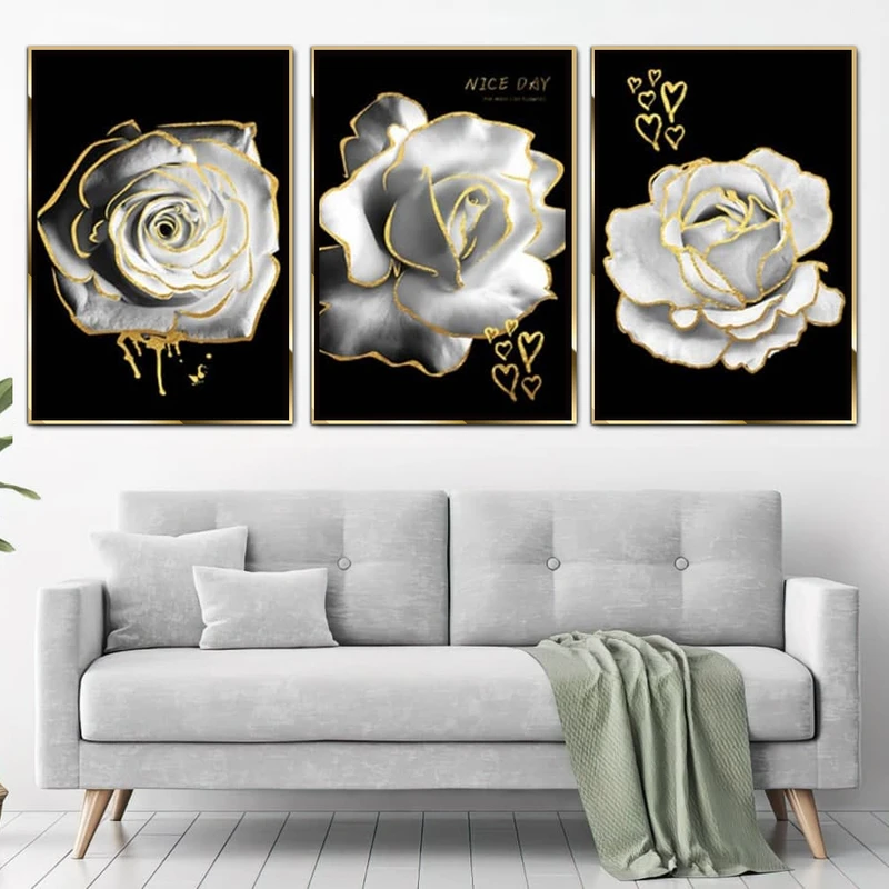 تابلو آتریسا طرح گل مدرن مدل AT00462 مجموعه 3 عددی