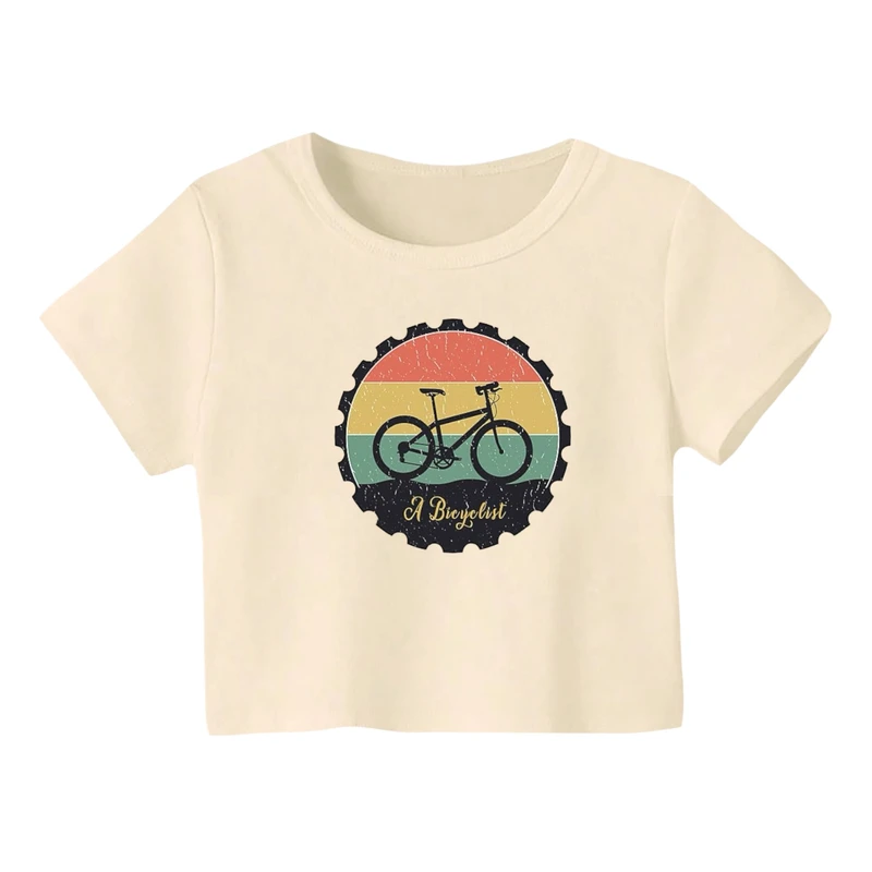 کراپ‌ تی‌شرت آستین کوتاه زنانه مدل دوچرخه کد 9