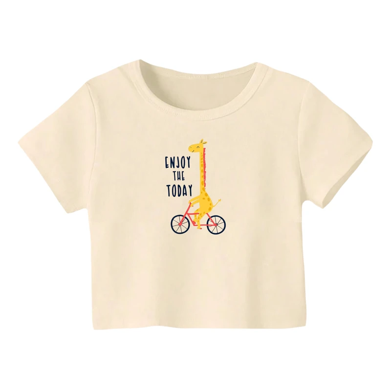 کراپ‌ تی‌شرت آستین کوتاه زنانه مدل زرافه کد 4