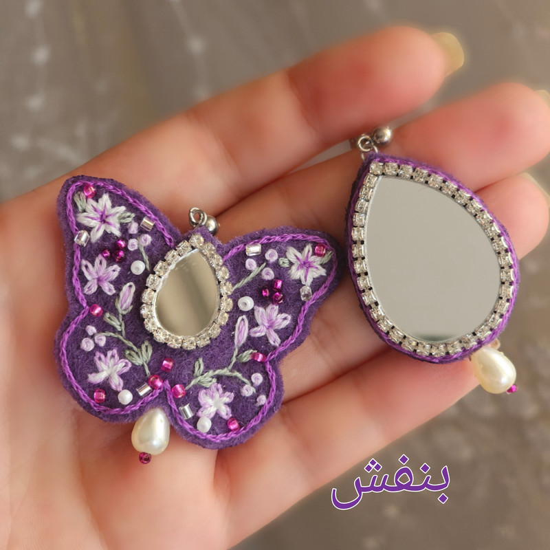 گوشواره دست دوز زنانه مدل پروانه خیال