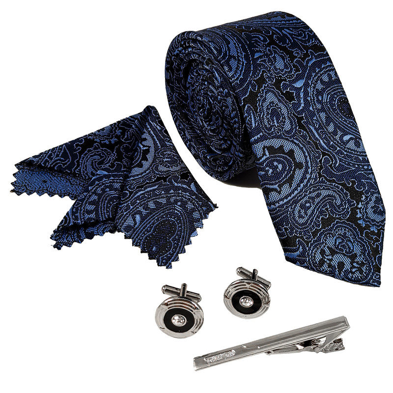 ست کراوات و دستمال جیب و دکمه سردست و گیره کراوات مردانه مدل 524