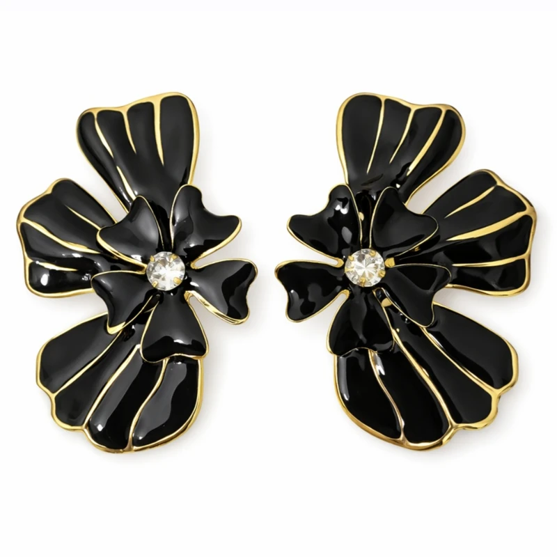 گوشواره میخی زنانه مدل گل مینا کاری شده 