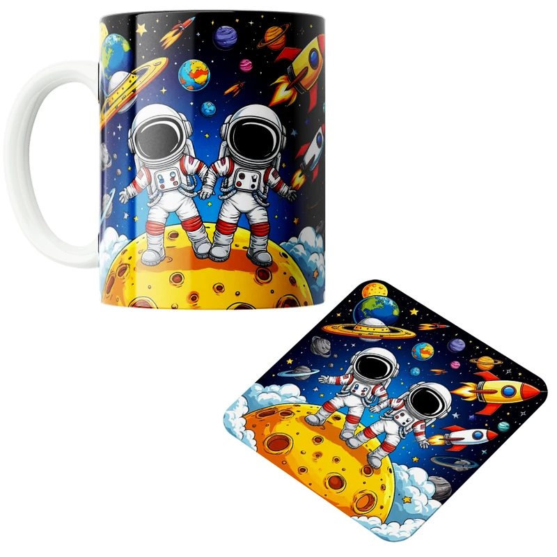 ماگ پاد آفرین مدل فضانورد سیاره منظومه شمسی موشک آدم فضایی کد PZ224 به همراه زیرلیوانی