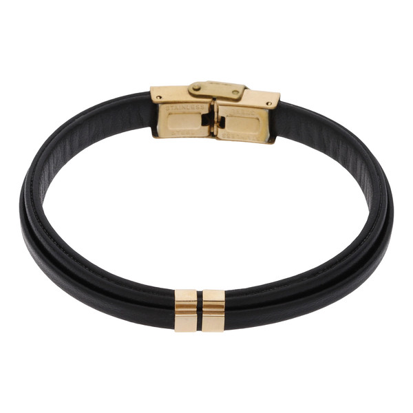 دستبند طلا 18 عیار مردانه با بند چرمی بان گالری مدل لئو