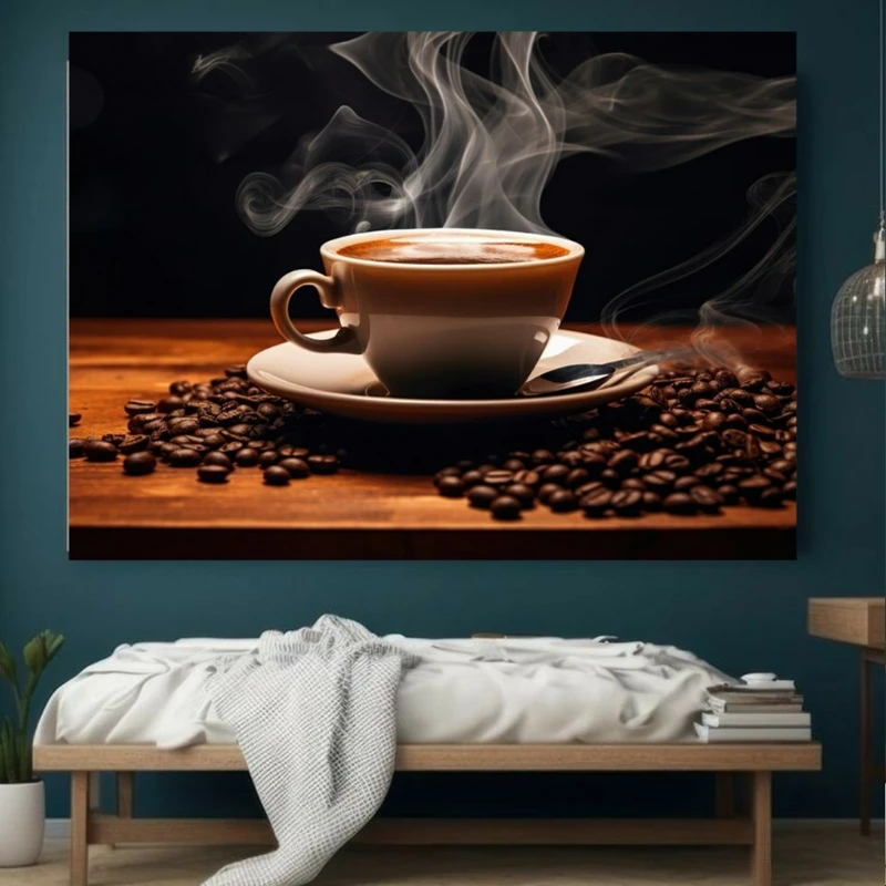 پوستر پارچه ای مخمل طرح دانه قهوه مدل فنجان قهوه کد BK23172