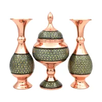 ست 3 تکه گلدان و شکلات خوری خاتم کاری مسی کد 20