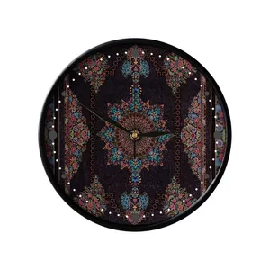ساعت دیواری مدوپد طرح فرش قم دسته‌گل ترنجی مدل C-Ghom056