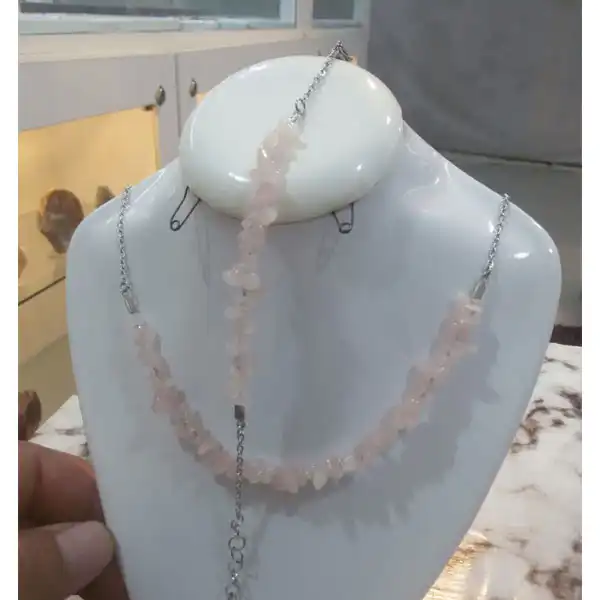 نیم ست زنانه مدل سنگ طبیعی رزکوارتز