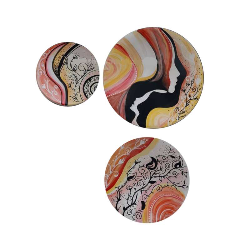 بشقاب دیوارکوب سفالی طرح مینیاتوری کد 67 مجموعه 3 عددی