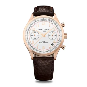 ساعت مچی عقربه ای ویلیام اِل 1985 مدل Vintage Style Chronograph Rose gold Brown Leather