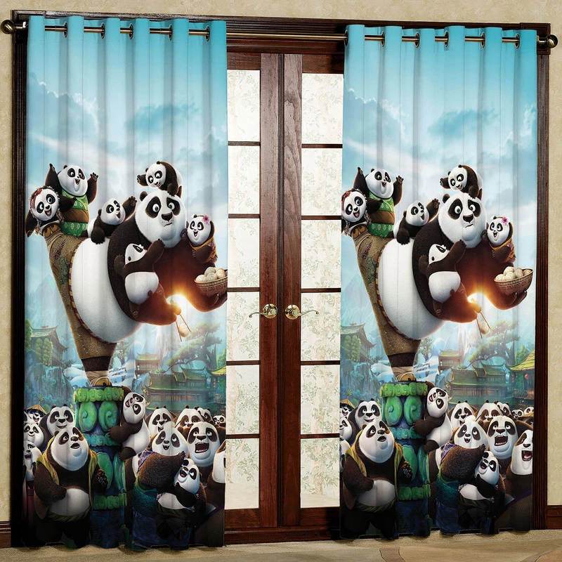 پرده مدل پاندای کونگ فو کار مخمل پانچی کد 344 سایز 140x280 سانتی متر