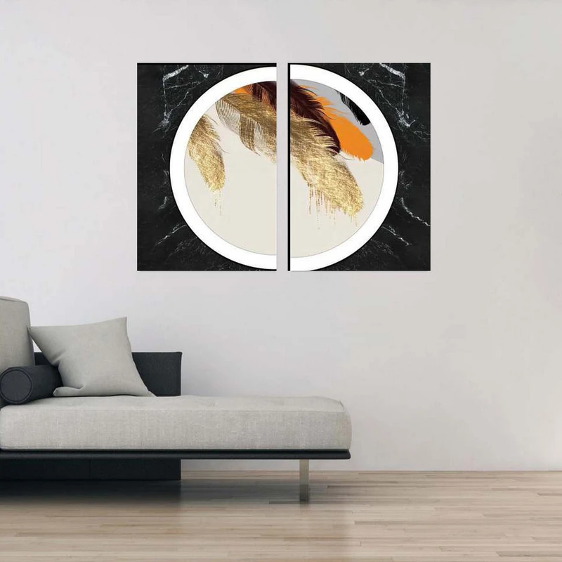 تابلو شاسی بکلیت طرح مدرن نیم دایره پر رنگی و طلایی مدل SH-1861 مجموعه 2 عددی