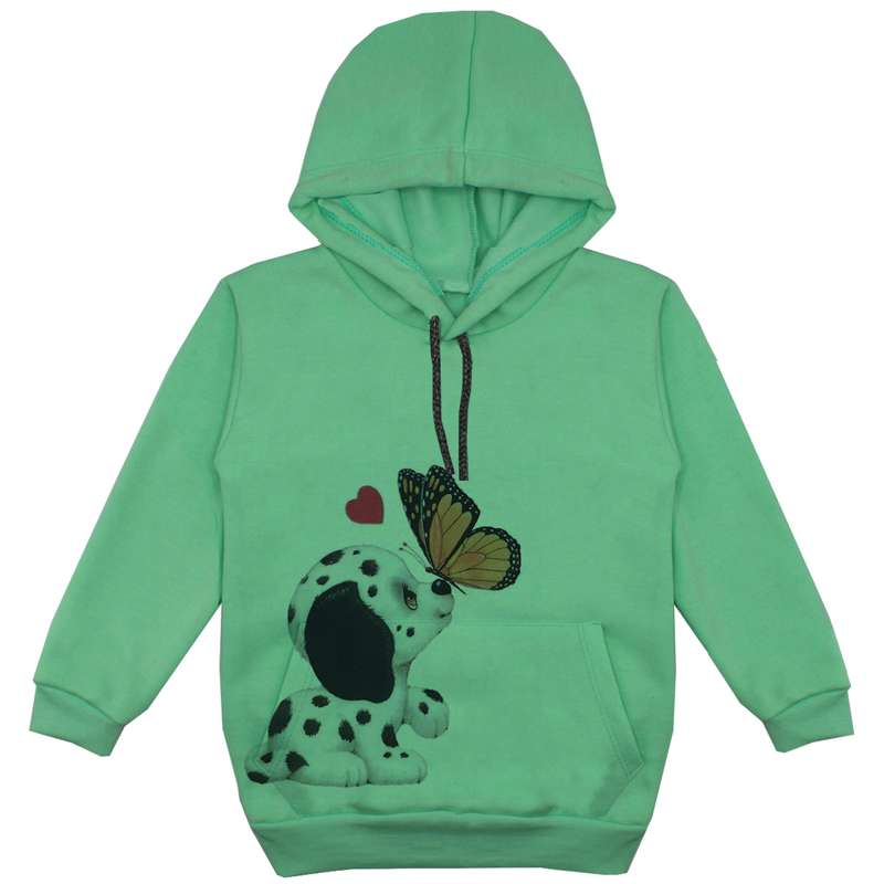 هودی دخترانه مدل سگ و پروانه F91 رنگ سبز