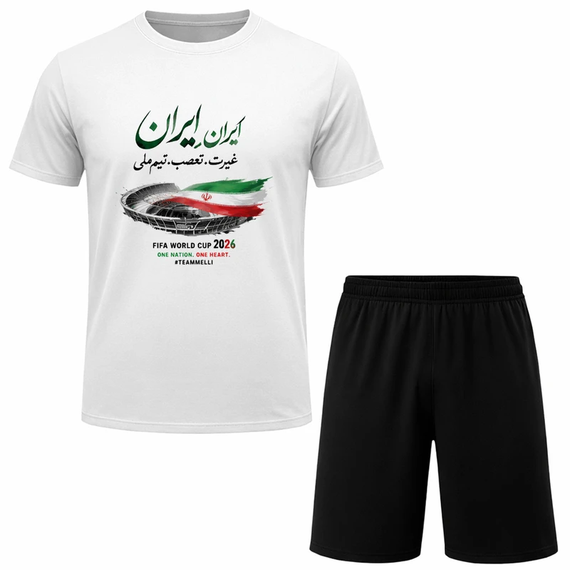 ست تی‌شرت آستین کوتاه و شلوارک راحتی مردانه مدل A149 طرح تیم ملی