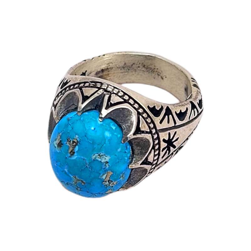 انگشتر نقره مردانه مدل فیروزه کرمان