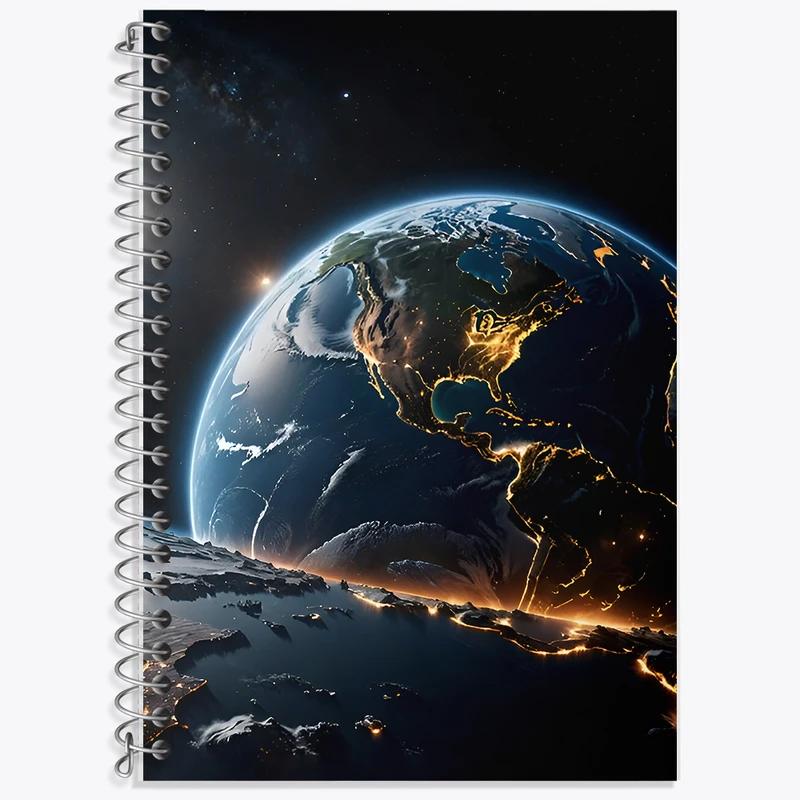 دفتر زبان 50 برگ خندالو مدل دو خط طرح زمین و کهکشان کد F8454