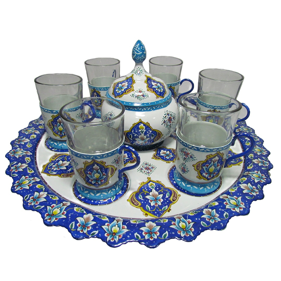 سرویس چای خوری 8 پارچه میناکاری طرح ترنج کد 501