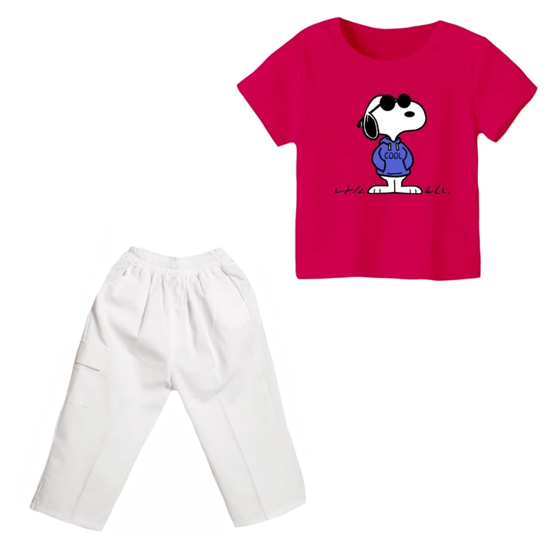 ست تی شرت و شلوارک دخترانه مدل اسنوپی کد ۶۹