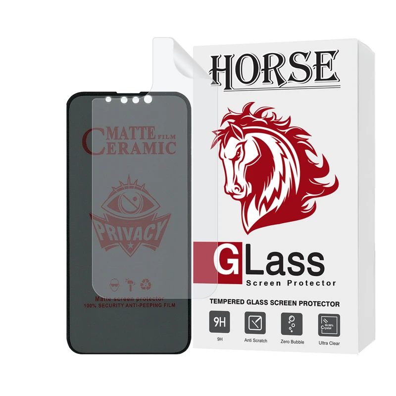 محافظ صفحه نمایش سرامیکی حریم شخصی هورس مدل CERPRIVNANOH مناسب برای گوشی موبایل اپل iPhone 13 به همراه محافظ پشت گوشی