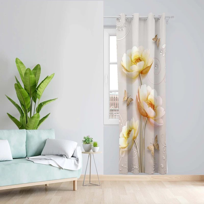 پرده طرح گل مدل مخمل پانچی کد 5348R z سایز 140x200 سانتی متر