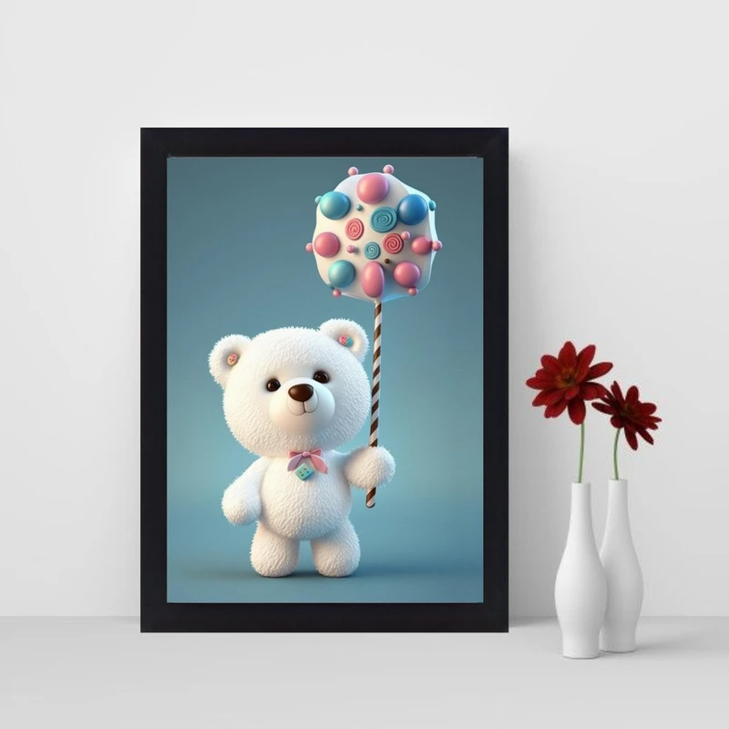 استیکر و تابلو کودک و نوزاد مدل بکلایت طرح خرس و آبنبات بادکنکی