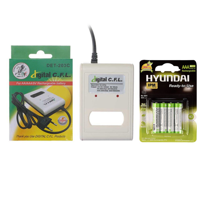 شارژر باتری سی.اف.ال مدل MH1-DET302C به همراه 4 عدد باتری نیم قلمی