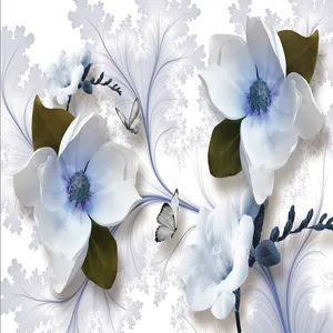 پوستر دیواری سه بعدی مدل گل سفید آبی DVRF1522