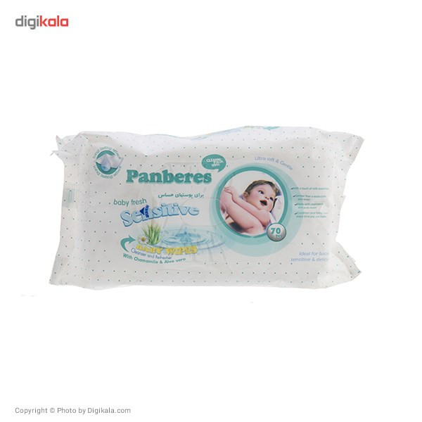 دستمال مرطوب پنبه‌ ریز مخصوص کودک برای پوست‌ های حساس - بسته 70 عددی